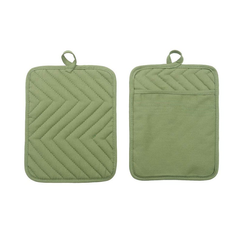 Anyi Heat Resistant Pot Holders, Cotton Hot Pads for Counter & Table, Green with Pocket - Image 3